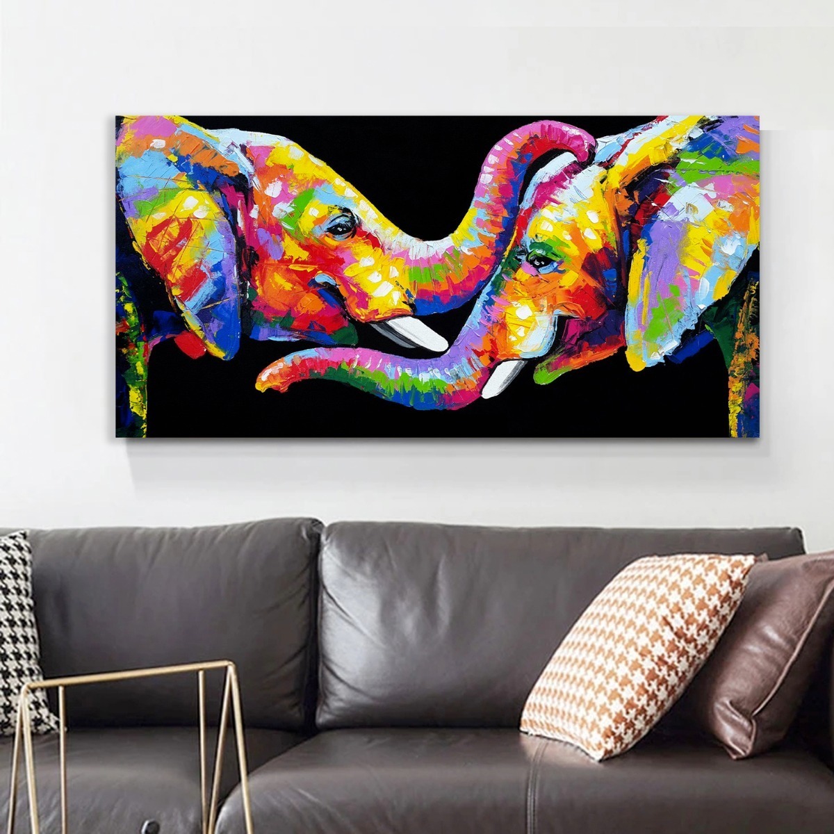 Foto 2 pulgar | Cuadro Elefantes En Lienzo Canvas Colores Moderno Tipo Oleo