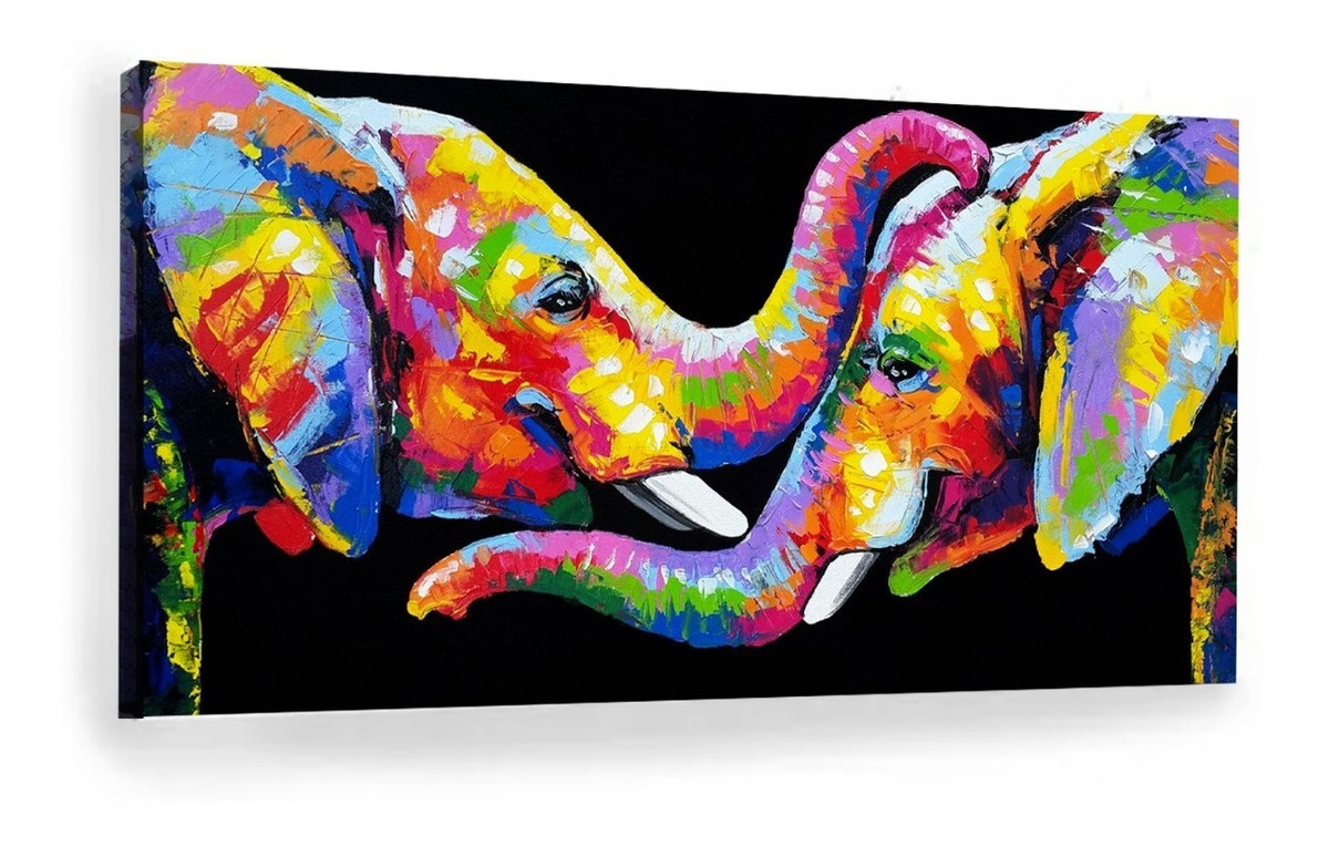 Foto 3 pulgar | Cuadro Elefantes En Lienzo Canvas Colores Moderno Tipo Oleo