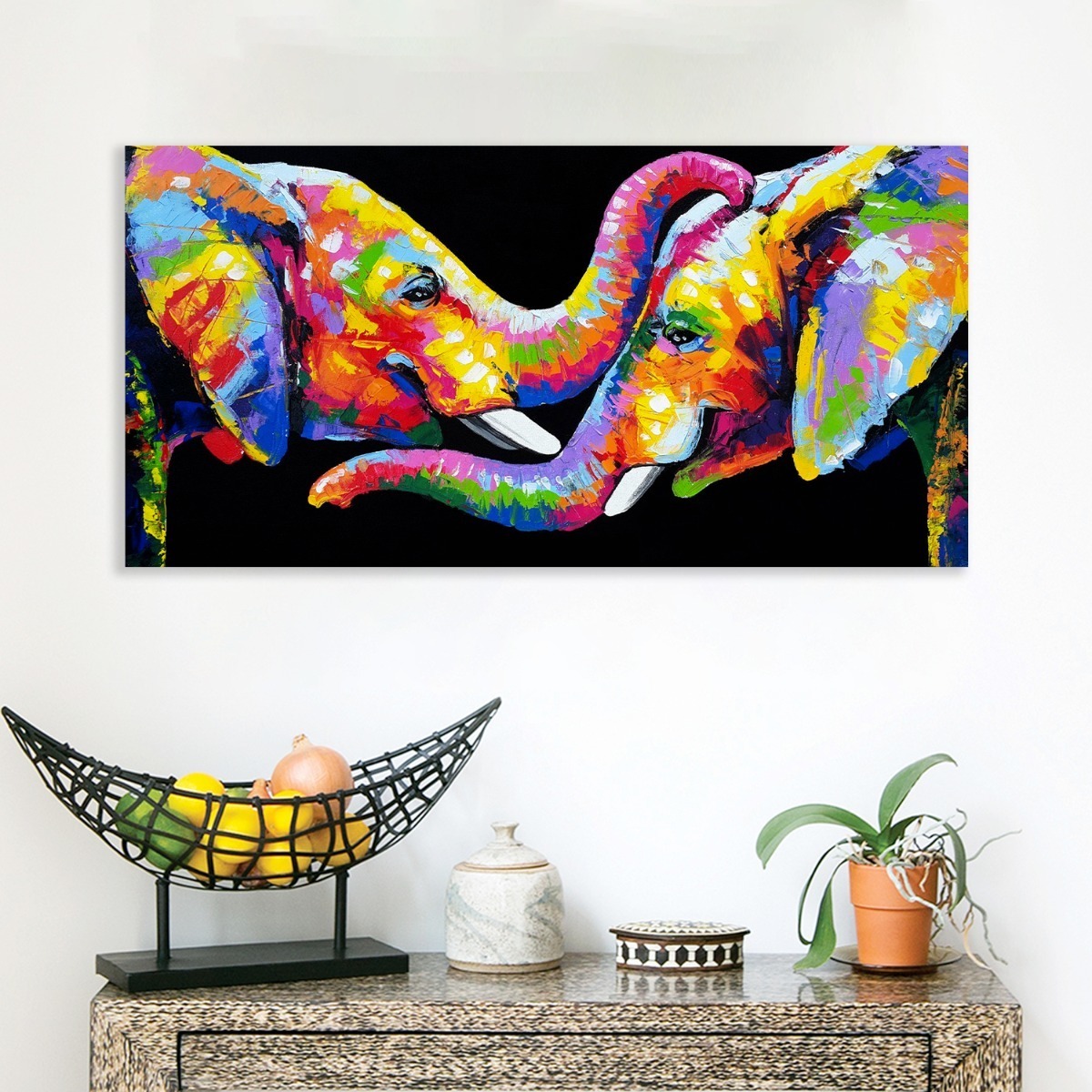 Foto 4 pulgar | Cuadro Elefantes En Lienzo Canvas Colores Moderno Tipo Oleo