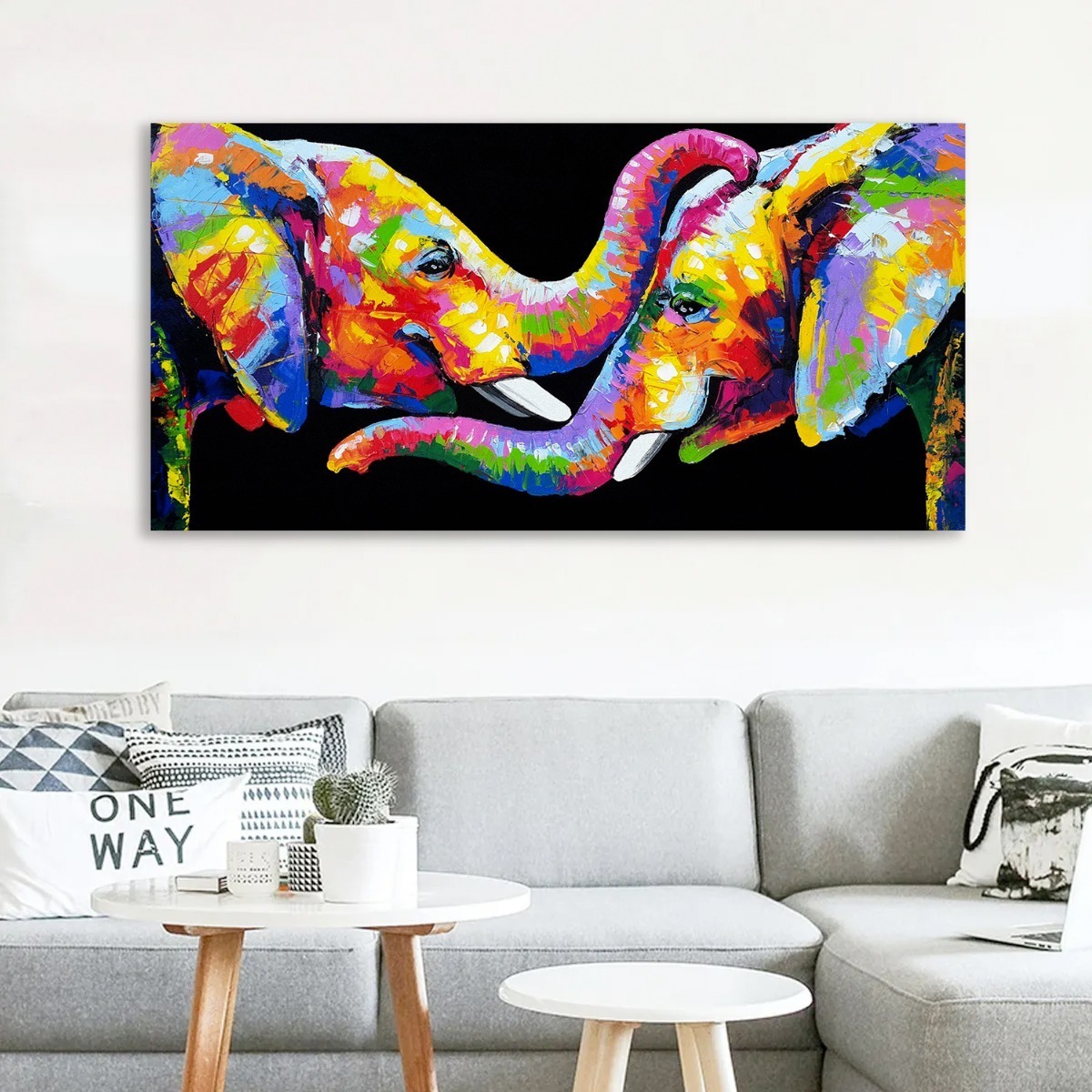Foto 5 pulgar | Cuadro Elefantes En Lienzo Canvas Colores Moderno Tipo Oleo