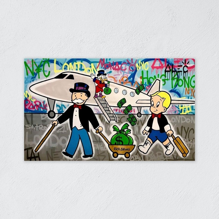 Foto 6 pulgar | Cuadro Decorativo Alec Monopoly Avión Jet Richairway Graffit Color Negro