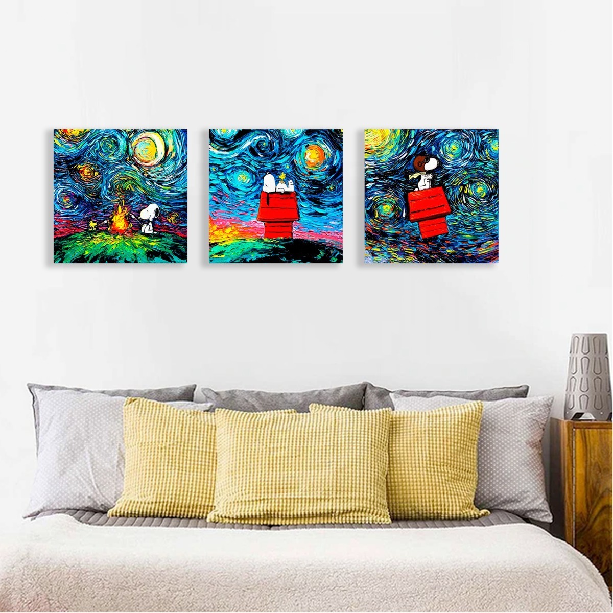 Cuadros Canvas Snoopy Charlie Brown Noche Estrellada Set 3