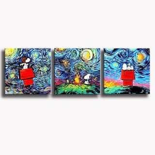 Foto 2 | Cuadros Canvas Snoopy Charlie Brown Noche Estrellada Set 3