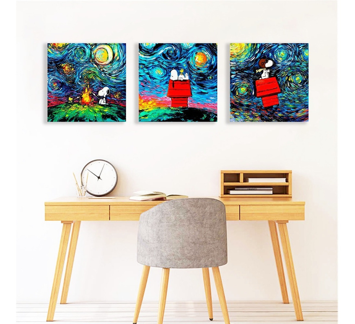 Foto 5 pulgar | Cuadros Canvas Snoopy Charlie Brown Noche Estrellada Set 3