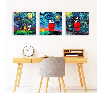 Foto 4 | Cuadros Canvas Snoopy Charlie Brown Noche Estrellada Set 3