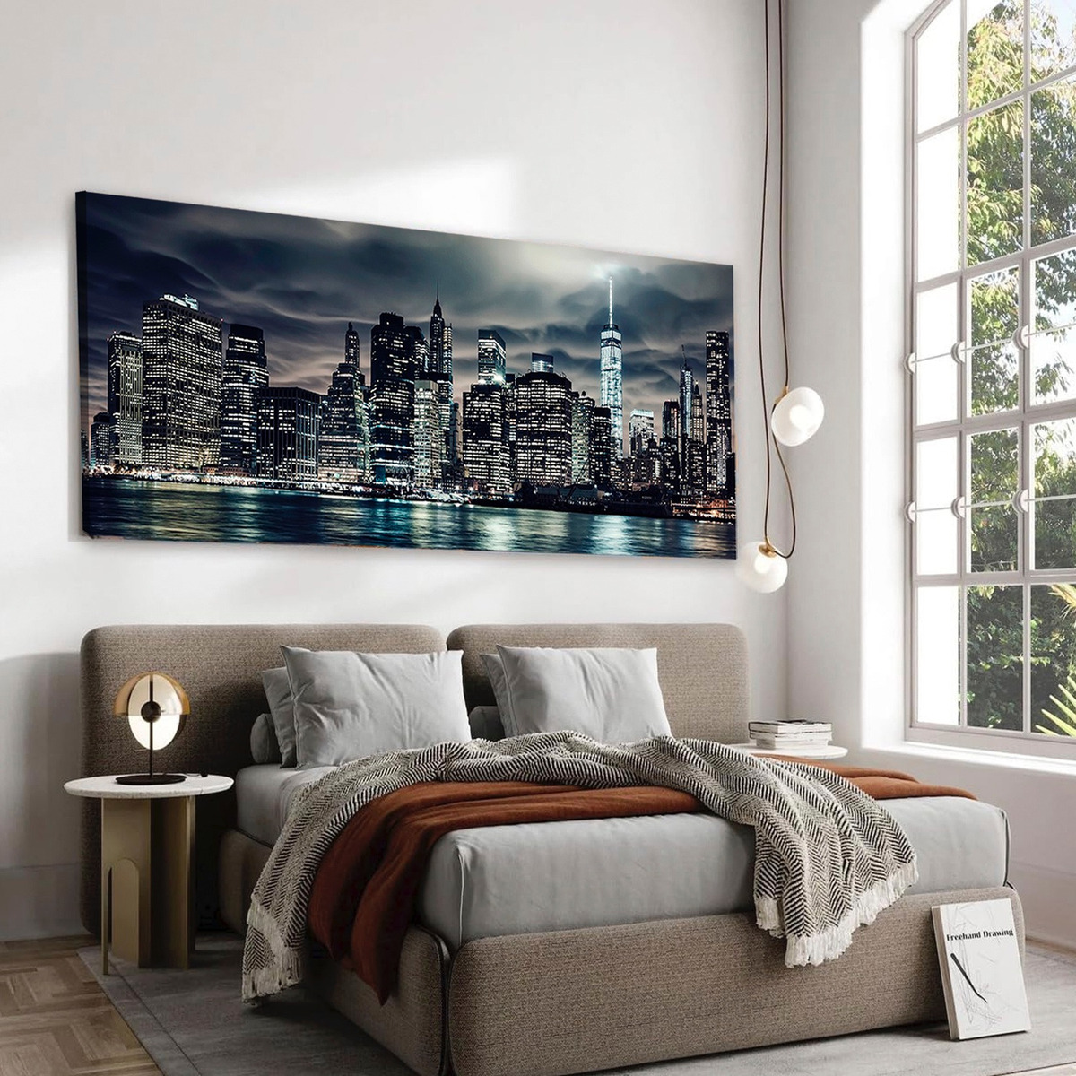 Cuadro Ciudad Nueva York Decorativo Moderno En Canvas Panorámica Impresión Latex Hd Material No Sintético Marco Opcio