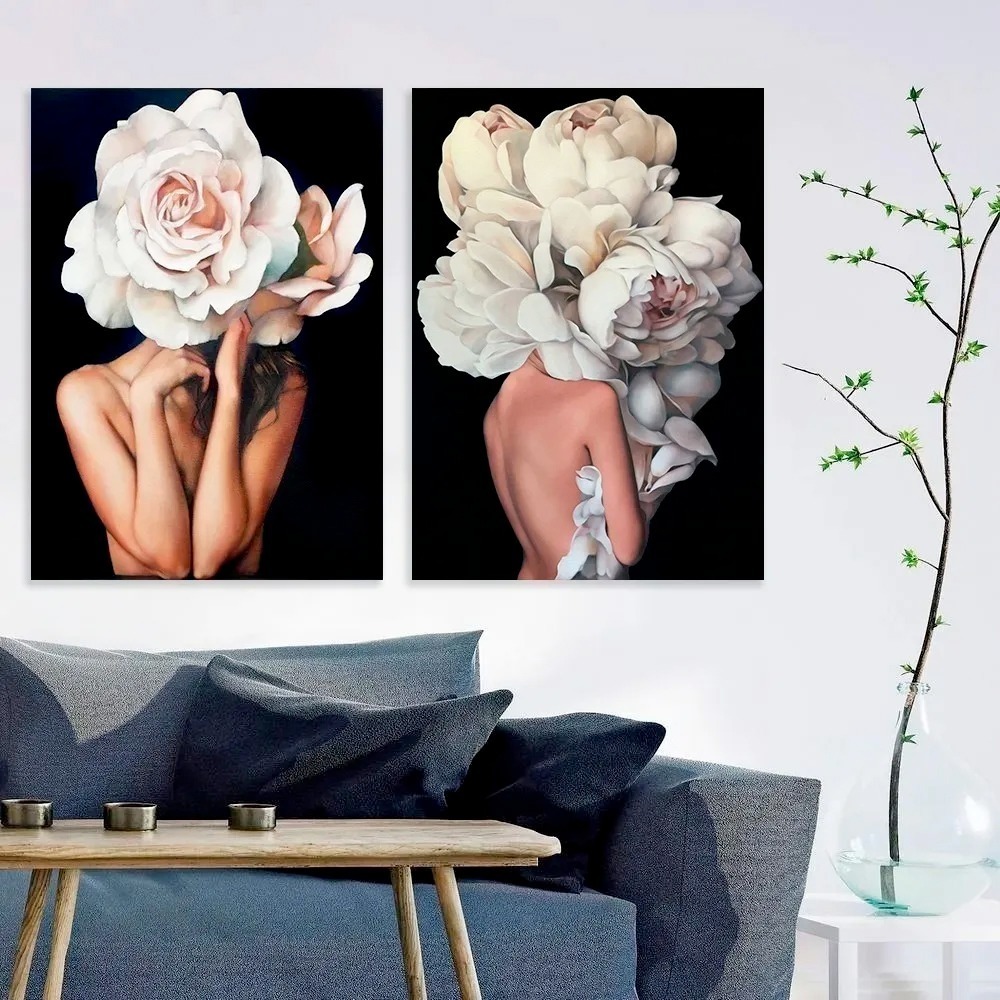 Set 2 Cuadros Modernos Mujeres Arte Minimalista En Canvas Hd