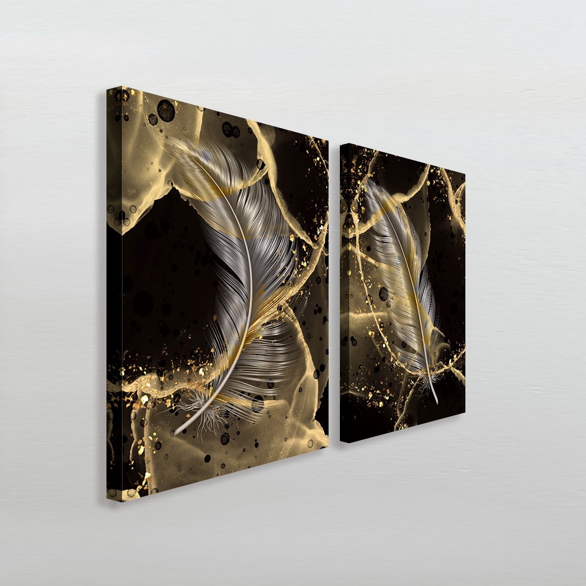Foto 4 pulgar | Cuadros Pluma Negro Con Dorado Canvas Grueso 2pz De 40x60cm