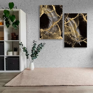 Foto 4 | Cuadros Pluma Negro Con Dorado Canvas Grueso 2pz De 40x60cm