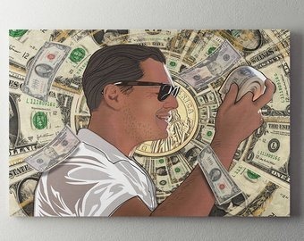 Foto 4 pulgar | Cuadro Wolf Of Wall Street Money Dinero En Lienzo Canvas