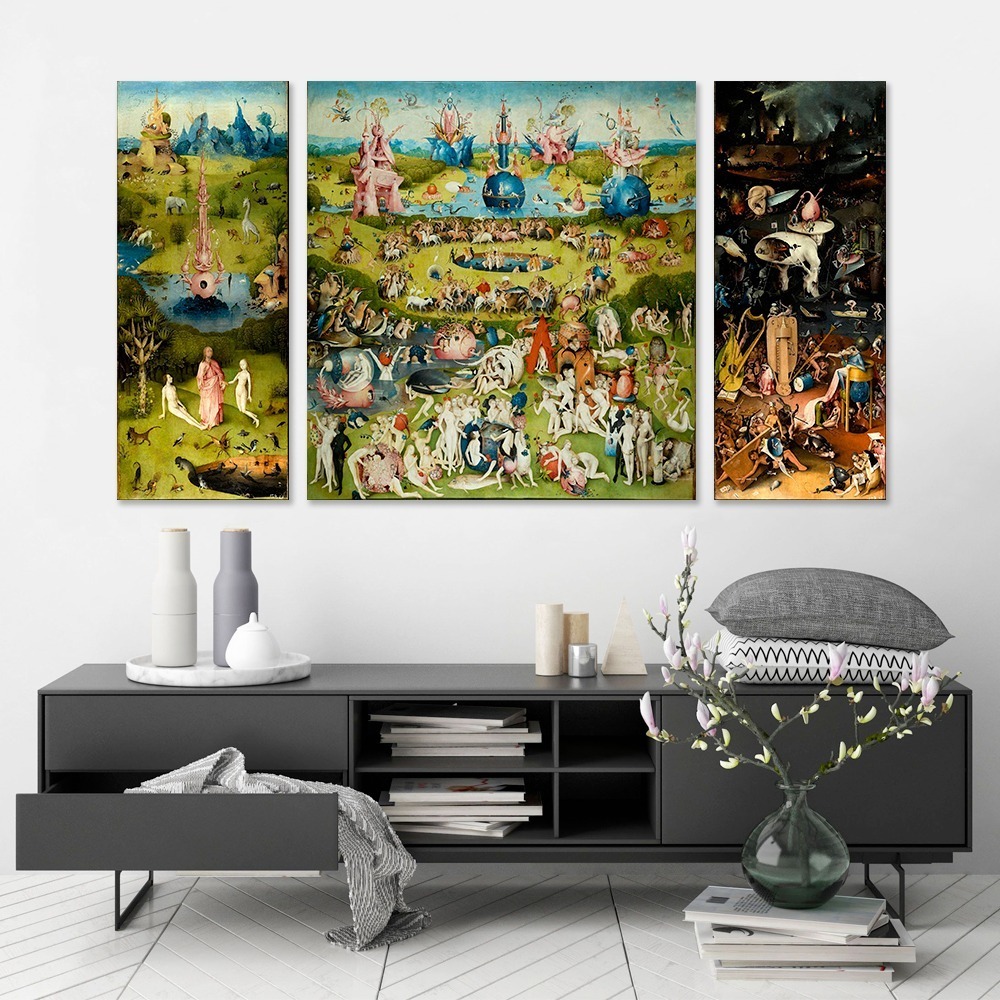Foto 4 pulgar | Tríptico Jardín De Las Delicias De El Bosco Arte En Lienzo Canvas Con Bastidor Estilo Galeria