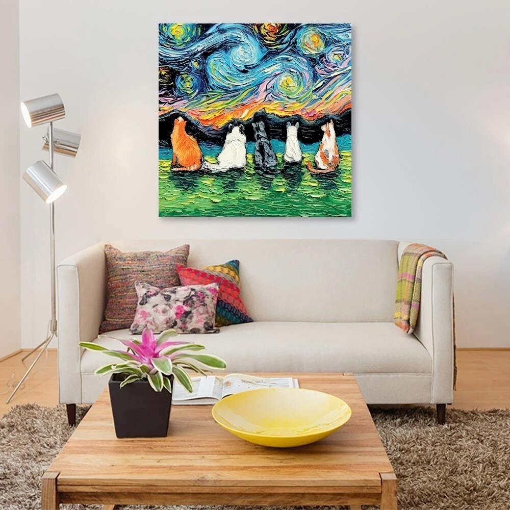 Cuadro Noche Estrellada Gatos Lienzo Canvas Moderno Cats