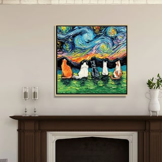 Foto 4 | Cuadro Noche Estrellada Gatos Lienzo Canvas Moderno Cats