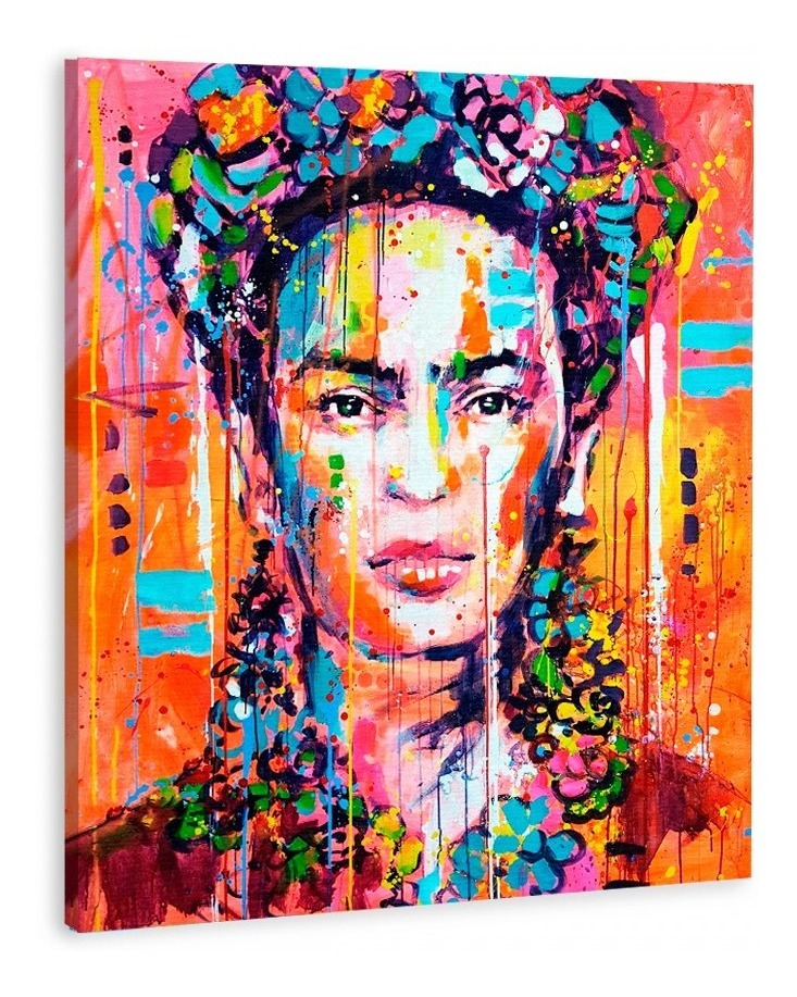 Foto 3 pulgar | Cuadro Moderno Frida Kahlo Graffiti Colores En Lienzo Canvas