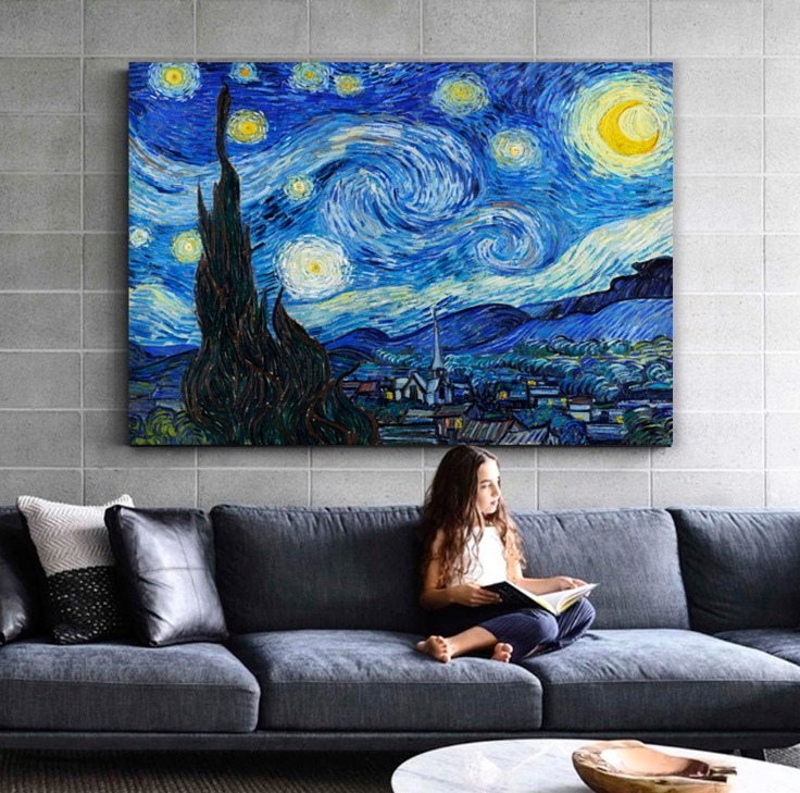 Foto 2 pulgar | 73x92 Van Gogh Noche Estrellada Lienzo Canvas De Algodón No Sintético Tipo Galeria Materiales De Calidad Opción De Ma