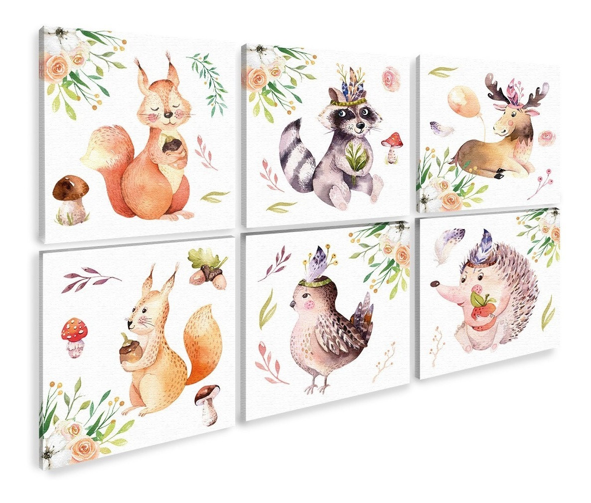 Set 6 Cuadros Tela Canvas Cuarto Bebé Animales Envio Gratis
