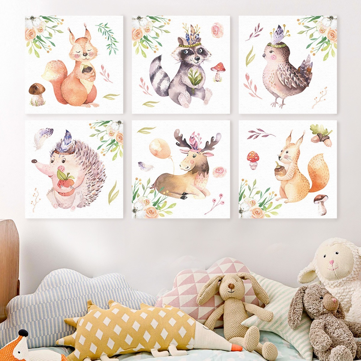 Foto 3 pulgar | Set 6 Cuadros Tela Canvas Cuarto Bebé Animales Envio Gratis