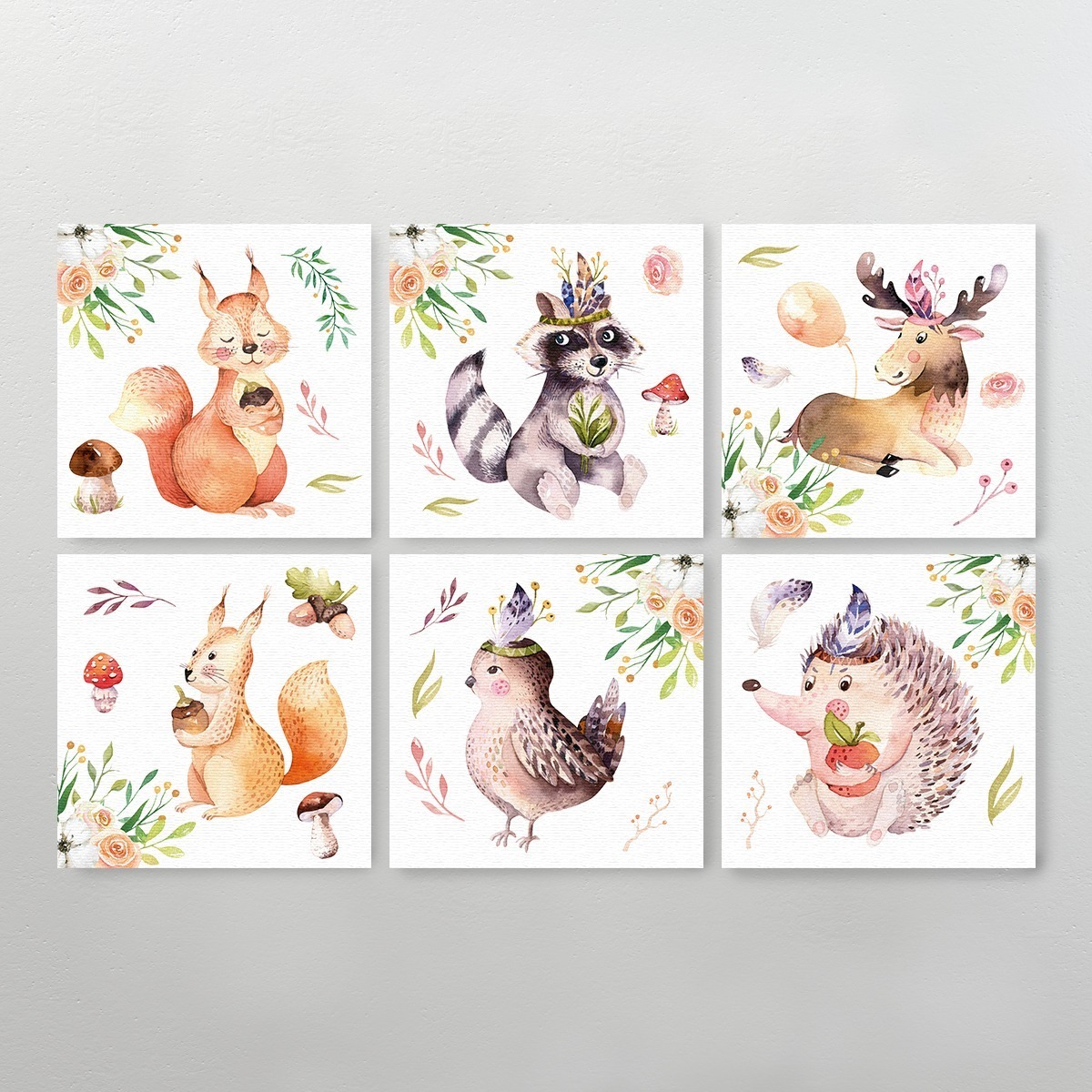 Foto 4 pulgar | Set 6 Cuadros Tela Canvas Cuarto Bebé Animales Envio Gratis