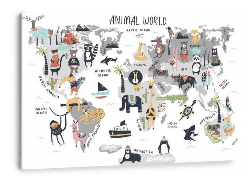 Cuadro Canvas Niños Animalitos Mapa No Toxico Seguro Calidad