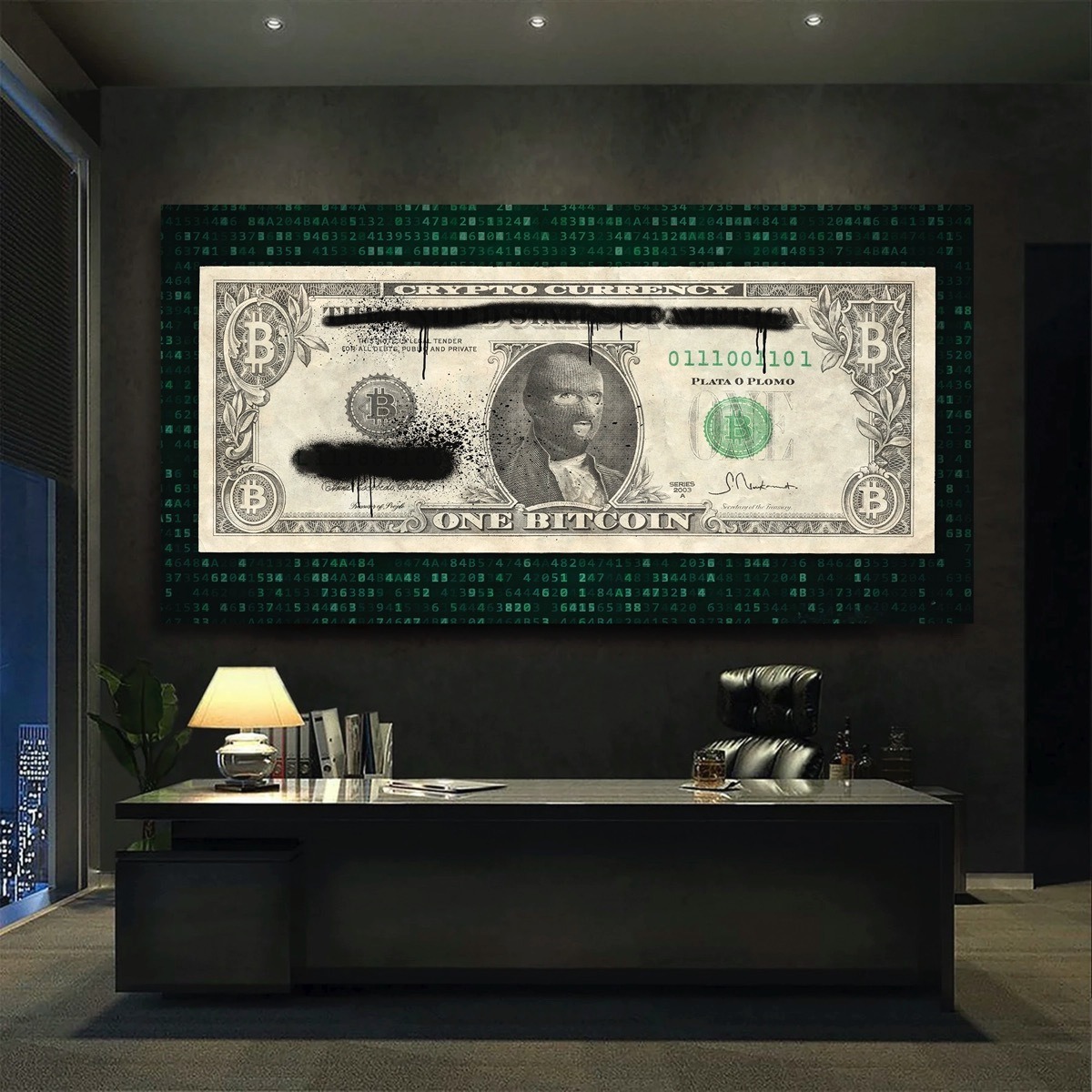 Foto 1 | Mega Billete Crypto Bitcoin Cuadro Canvas Matrix 140x80 Xgde
