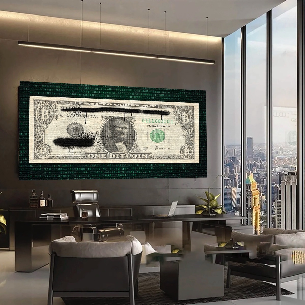 Foto 3 pulgar | Mega Billete Crypto Bitcoin Cuadro Canvas Matrix 140x80 Xgde