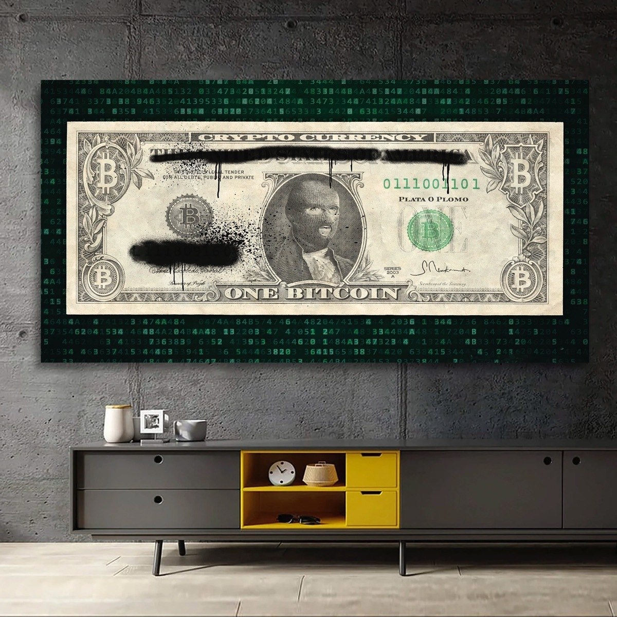Foto 5 pulgar | Mega Billete Crypto Bitcoin Cuadro Canvas Matrix 140x80 Xgde