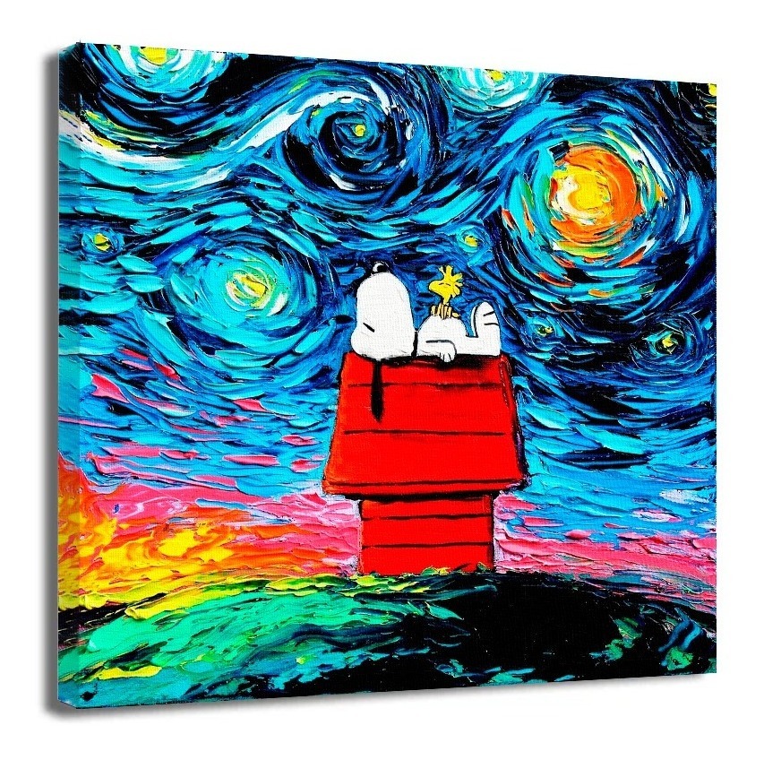 Cuadro Canvas Algodón Snoopy Charlie Brown Noche Estrellada