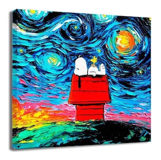 Foto 1 | Cuadro Canvas Algodón Snoopy Charlie Brown Noche Estrellada