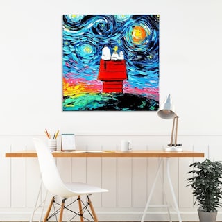 Foto 4 | Cuadro Canvas Algodón Snoopy Charlie Brown Noche Estrellada