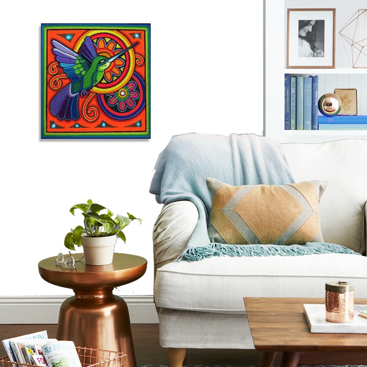 Foto 4 pulgar | Cuadro Lienzo Canvas Colibri Mexicano Arte Huichol México