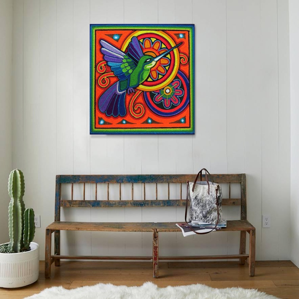 Foto 5 pulgar | Cuadro Lienzo Canvas Colibri Mexicano Arte Huichol México