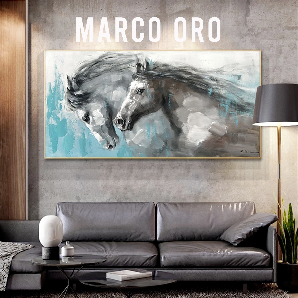 Foto 4 | Cuadro Caballos Abstracto Colores Moderno En Lienzo Canvas Artistoco Opcion De Marco