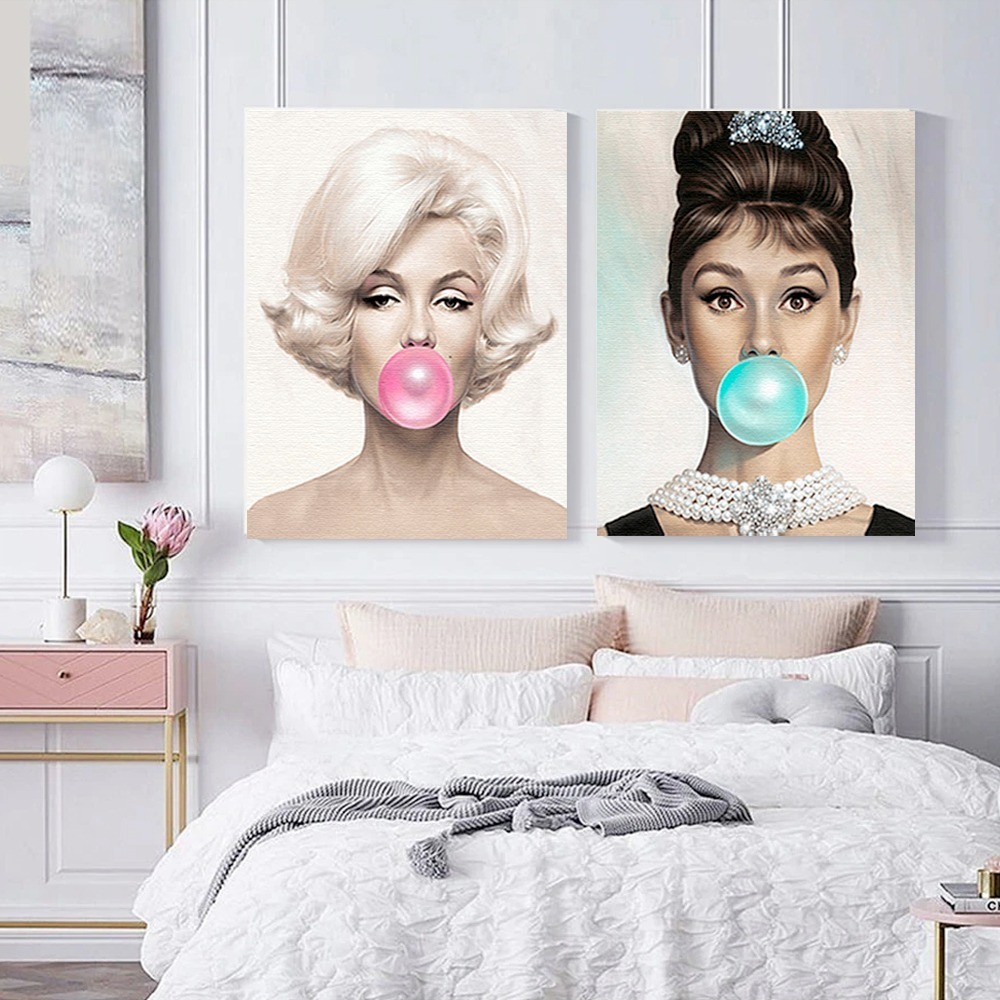 Foto 4 pulgar | Set Cuadros Marilyn Monroe Y Audrey Hepburn Bubble Gum Chicl