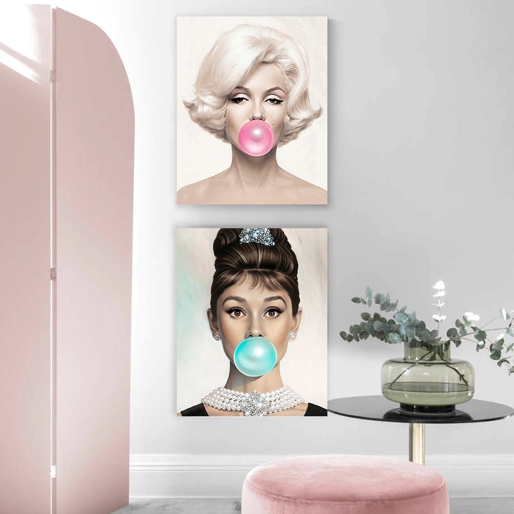 Foto 5 pulgar | Set Cuadros Marilyn Monroe Y Audrey Hepburn Bubble Gum Chicl