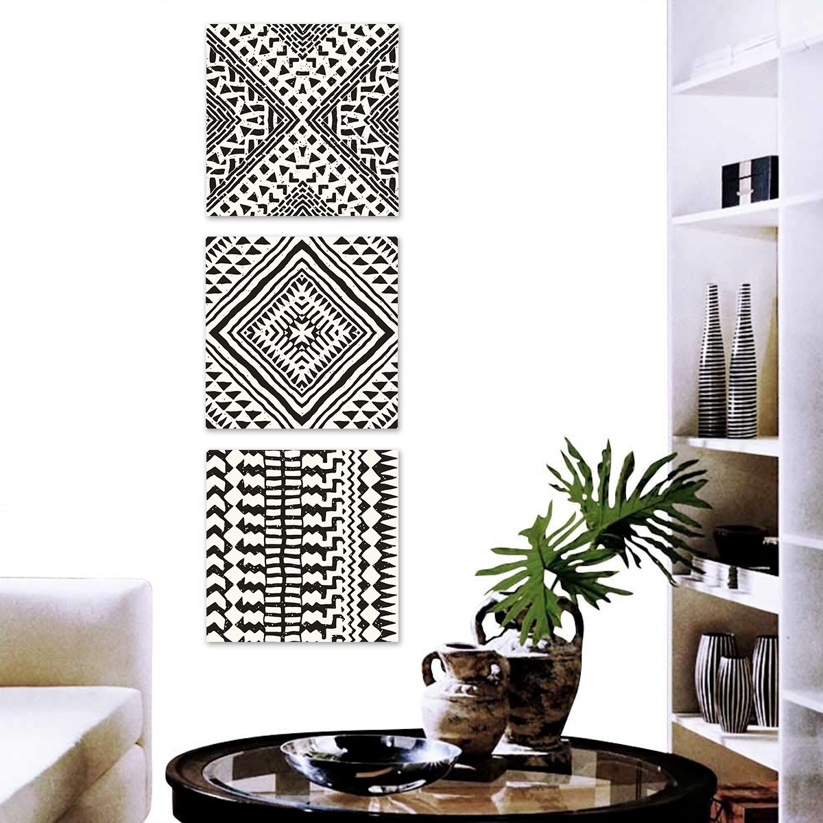 Foto 4 pulgar | Cuadros Minimalistas Canvas Triptico Tribales Boho Calidad Color B&n Armazón Bastidor