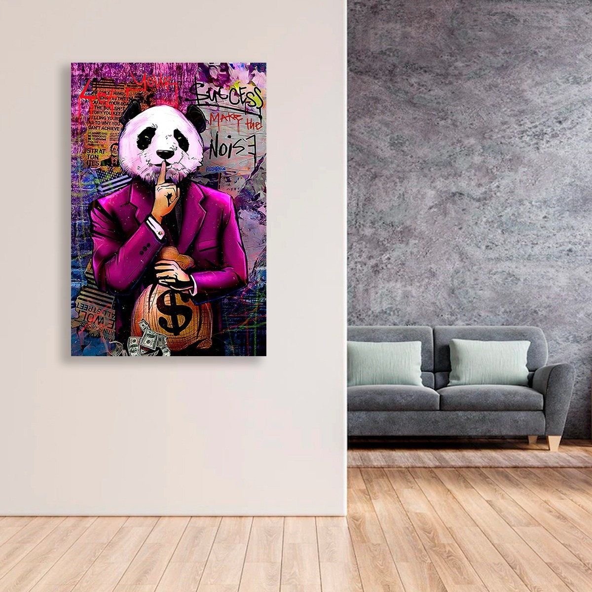 Foto 5 pulgar | Cuadro Decorativo Panda Grafiti Dólar Moderno Sala Recamara