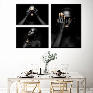 Foto 4 | Cuadros Africanas Canvas Metálico Acabado Brillante Moderno Minimalistas Arte Contemporáneo Color Negro Armazón Bast