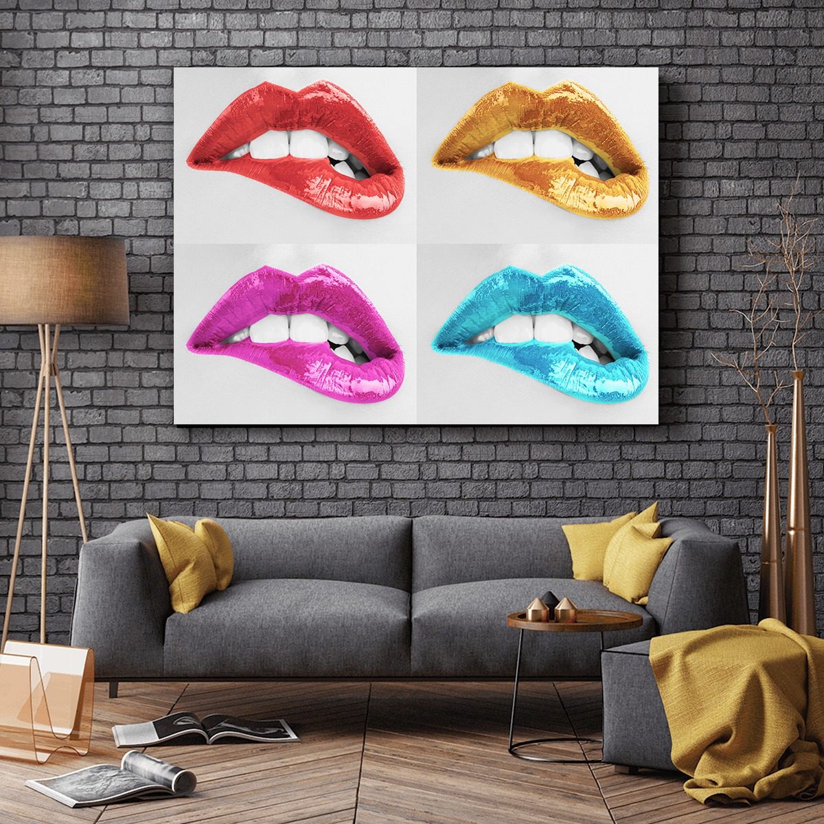 Foto 3 pulgar | Cuadro Moderno Art Pop Labios Colores En Canvas .80x1 Mt