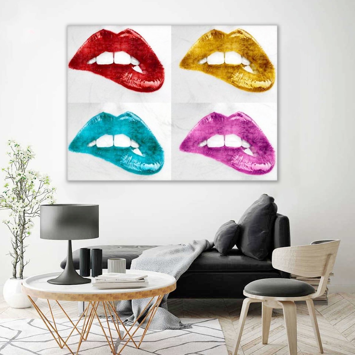 Foto 5 pulgar | Cuadro Moderno Art Pop Labios Colores En Canvas .80x1 Mt