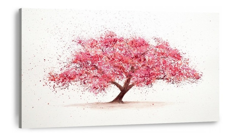 Cuadro Decorativo Arbol Rosado Acuarela Abstracto En Canvas