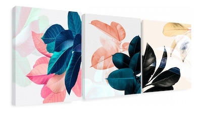 Foto 1 | Tríptico Cuadros Plantas En Lienzo Canvas Acuarela Moderno