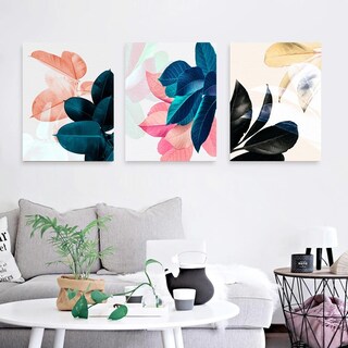 Foto 2 | Tríptico Cuadros Plantas En Lienzo Canvas Acuarela Moderno