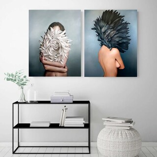 Foto 3 | Cuadros En Lienzo Canvas Set Arte Mujeres Plumas Moderno