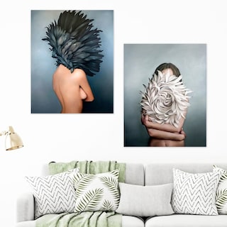Foto 4 | Cuadros En Lienzo Canvas Set Arte Mujeres Plumas Moderno