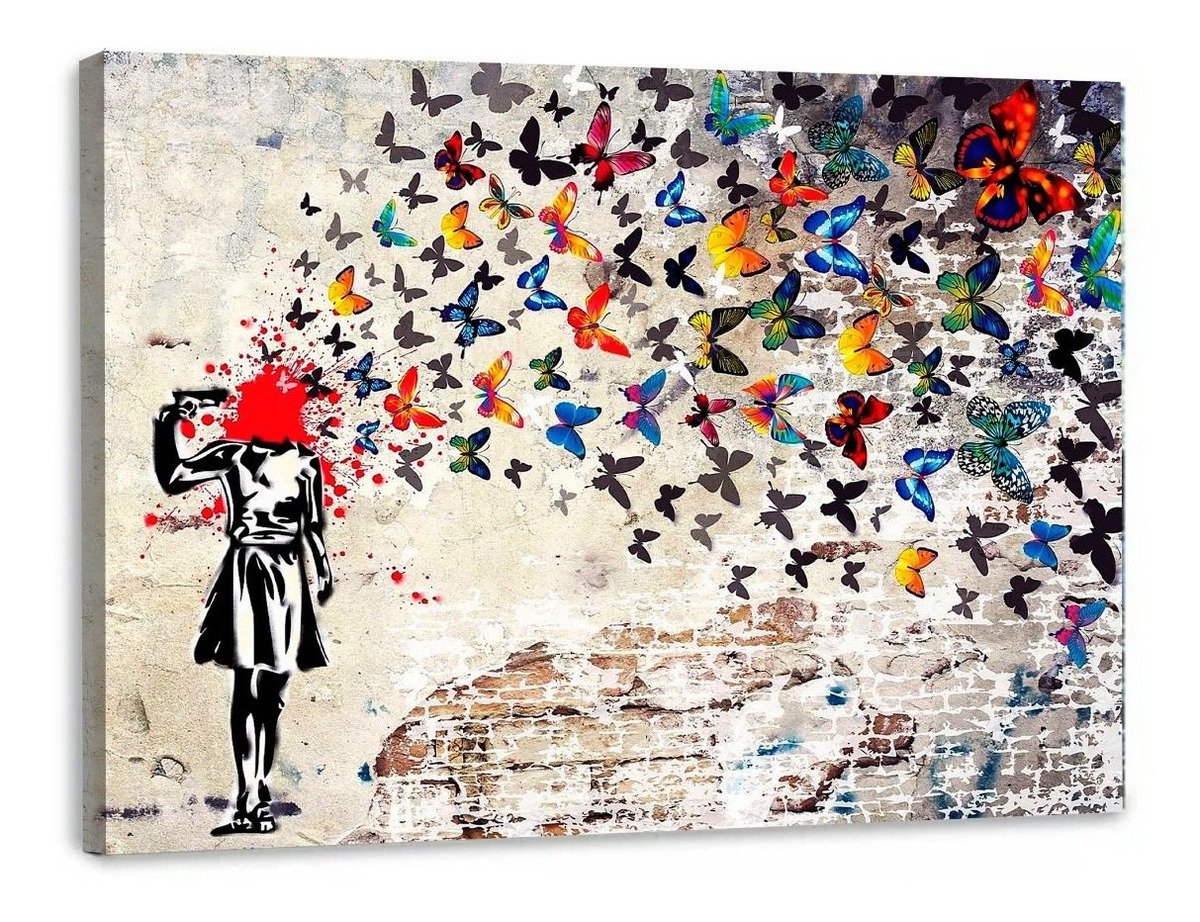 Cuadro Banksy Mariposas Canvas Premium Headshot Butterfly