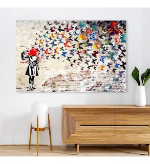 Foto 2 | Cuadro Banksy Mariposas Canvas Premium Headshot Butterfly