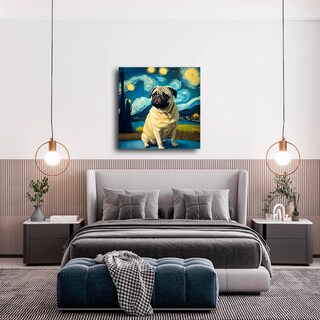 Foto 4 | Cuadro Perro Pug Noche Estrellada Canvas Grueso 30x30cm Sala