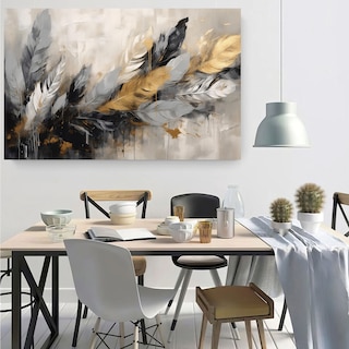 Foto 1 | Cuadro Canvas Plumas Abstracto Dorado Boho Sala Hd 110x70