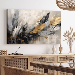 Foto 4 | Cuadro Canvas Plumas Abstracto Dorado Boho Sala Hd 110x70
