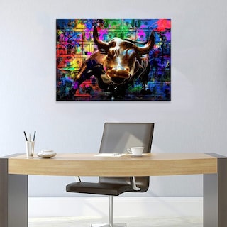 Foto 3 | Cuadro Canvas Toro Wall Street Bull Grafitti Money Moderno Color Negro Y Color Armazón Bastidor De Madera